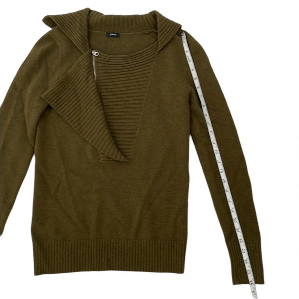 J. Crew Asymmetrical Zip Neck Ruffle Cashmere Wool Ribbed Sweater - Picture 8 of 10